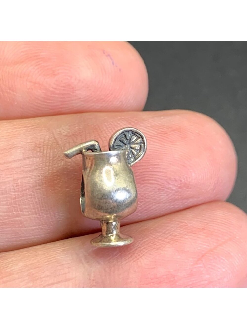 Cocktail Drink Slide Charm Vintage Solid Sterling Silver 925 Size 0.5'' Length